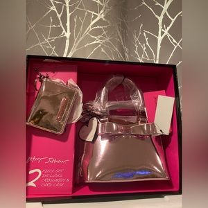BNIB Betsey Johnson Pink Metallic Crossbody and Card Case Gift Set
